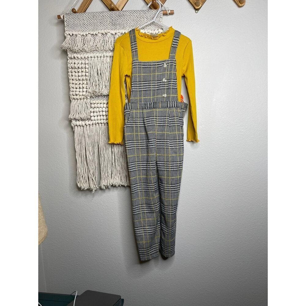 Girls Yellow Plaid Overalls Outfit 4T